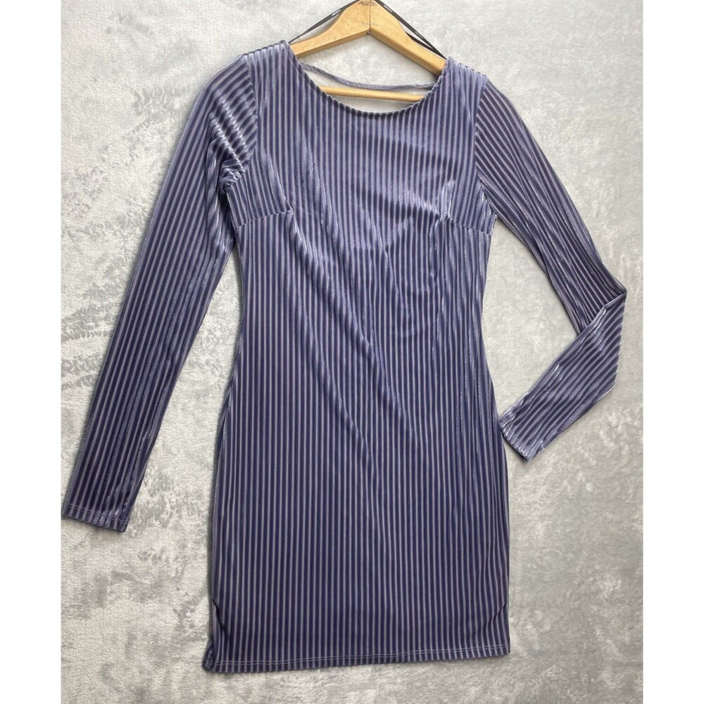 New Size S Women's Forever 21 Velvet Scoop Back Ribbed Party Dance Dress Purple - Picture 2 of 12